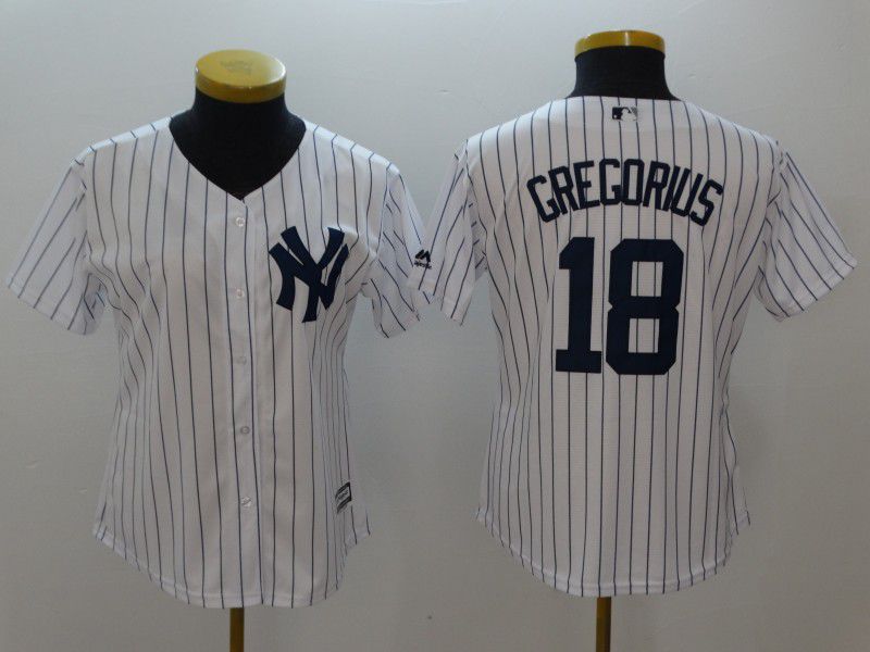 Women New York Yankees #18 Gregorius White stripes MLB Jerseys->women mlb jersey->Women Jersey